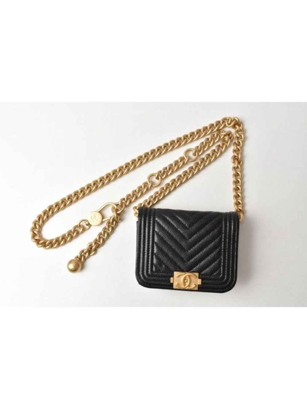 Chanel Belt Bag Coin Case Chain Pouch Boy Black Gold Hardware - Picture 2 of 10